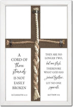 flowtorely A Cord of Three Strands Wedding Ceremony Unity Wall Decor 15"X10" Matthew 19 6 Christian Marriage Prayer Cross Sign Framed Wall Hanging Art (White)