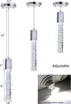 Modern Kitchen Island Hanging Light Fixtures Crytstal Pendant Lighting for Kitchen Island Chrome Mini Chandelier with 6000K Daylight Bulb