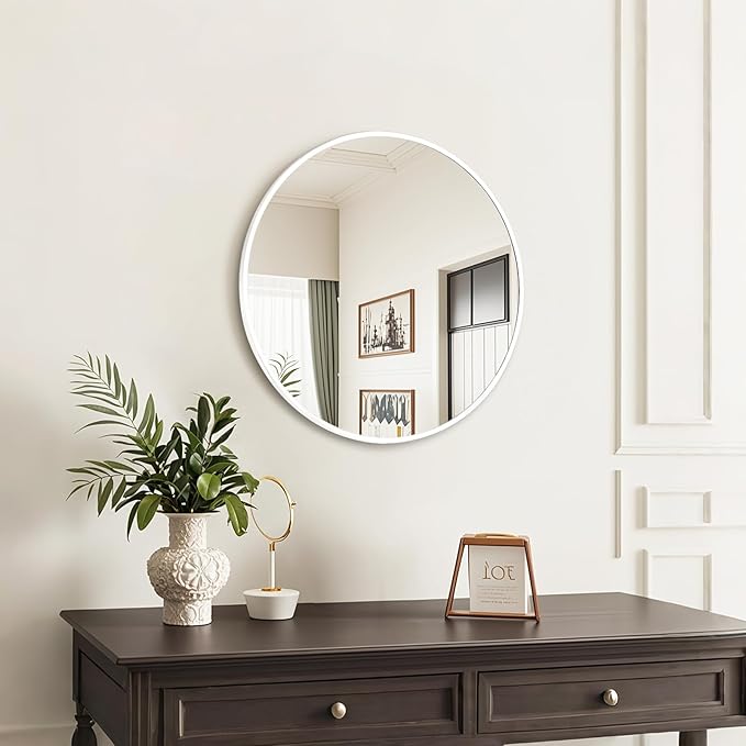 Fabuday White Round Mirror for Wall 20 inch - Circle Mirror for Bathroom, Entryway, Living Room, Hallway, Bedroom Decor, Small Matte Frame Mirrors