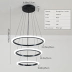 O'NEELDY Modern 3 Ring LED 52W Black Pendant Light with Irregular Ring Lights Adjustable Hanging Lamp for Dining Room Bedroom Kitchen Island Cafe