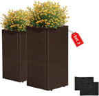 IDZO All-Weather Wicker Planters, Set of 2, 24 in Tall Wicker Planters, Self-Watering with Drainage, Durable PP Material, Raised Garden Bed Alternative, Indoor Outdoor Use, Modern Rattan Design
