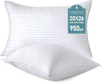 Oubonun Standard Size Pillows Set of 2 - Fluffy & Supportive Down Alternative Pillows with Zippered Cotton Cover - Breathable and Cool for All Sleeping Positions - Machine Washable - 20"x26"