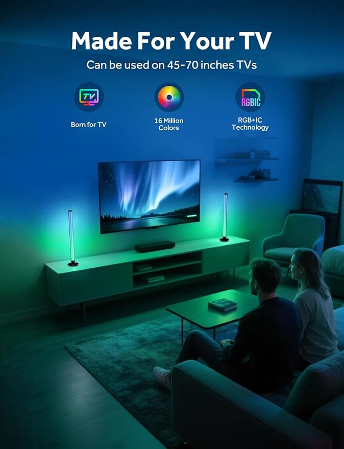 Smart LED Light Bars, RGB+IC Light Bar for Room, 16 Million Colors & 213 Preset Modes, Music Sync Gaming Lights, App Control & Remote Control Ambient Lighting for TV Backlight, Game Room Lights Decor