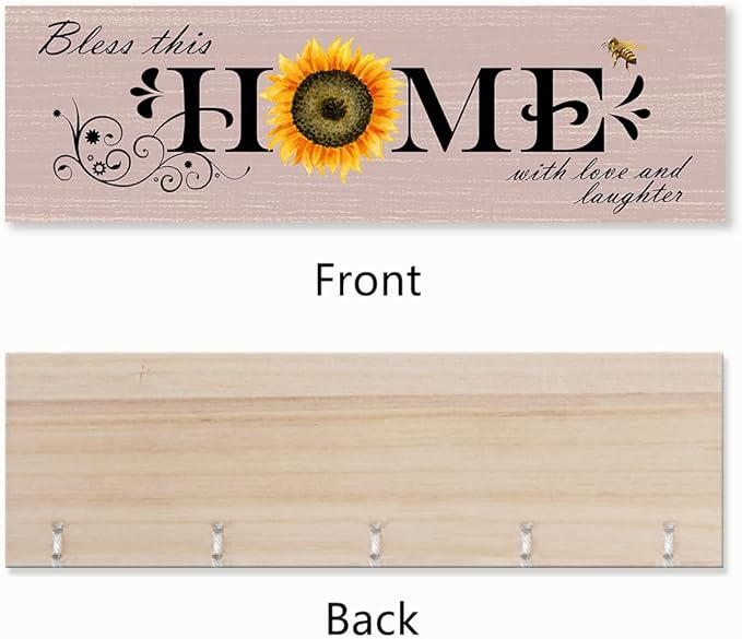 Bless This Home with Love and Laughter Hanging Photo Display Board with 16 Clips 5 Strings,Rustic Style Picture Collage Frames Wall Decor Wood Hanging for Home Décor,Housewarming Gifts