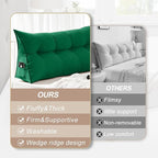 Large Triangular Headboard Pillows Long Backrest Positioning Support Bolster Cushion for Daybed Fluffy Quality Plush Body Wedge Pillow with Removable Cover(Dark Green-Cal King-71x8x20 in)