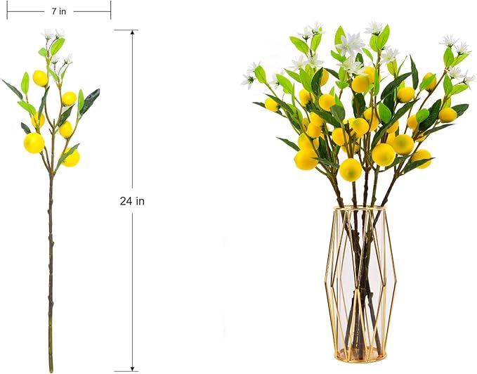 Artificial Lemon, 5pcs Lifelike Handmade Lemon Artificial Plant, 24 Inch Plastic Lemons， Simulated Fruit Flower, Artificial Fruit, Used for Homes, Offices, Festivals, Flowers, and Vases