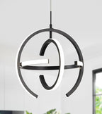 Q&S Modern Led Chandelier,Black Round Globe Hanging Pendant Light for Entryway Kitchen Island Dining Room Living Room Stairway