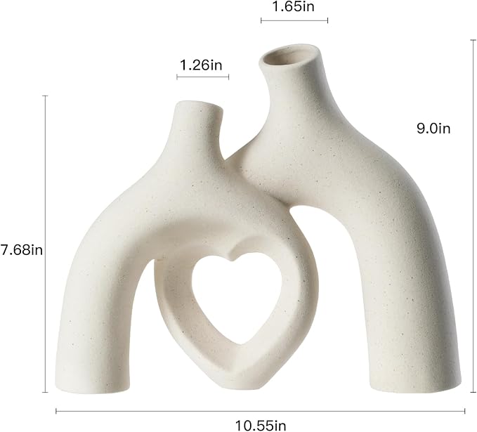 Snuggle Hollow Ceramic Decorative Vase, Modern Minimalist Nordic Boho Ins Style Vases for Home Decor Living Room Shelf Entryway Coffee Table or Console Décor (Matte Milky White)