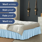 Wrap Around Dust Ruffle Bed Skirt - Light Blue - for Queen Size Beds with 15 Inch Drop - Elastic Strap - Adjustable Pleated Bedskirt with Brushed Fabric and Wrinkle Free - For Women, Men, Kids & Teens