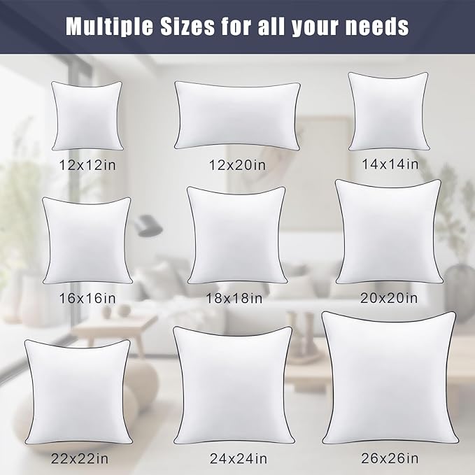 OKBA 24x24 Throw Pillow Inserts Set of 2-Fluffy Square Cushions with 100% Cotton Covers-Decorative White Pillow Fillers for Sofa, Bed, Couch, Living Room, Indoor Hotel Pillows