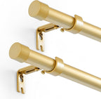Gold Curtain Rods 2 Pack Set Adjustable,16-48 Inch Heavy Duty Telescoping 1 Inch Diameter Metal Window Rod Extendable Mounting Brackets Luxurious Gold Finish Home Decor Easy Install Multi-Window