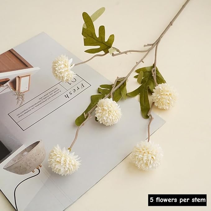 Artificial Flowers for Vases 20.5 Inch 10 Stems， Silk Dried Fake Mums Bouquet Indoor Faux Floral Arrangements for Decoration (White)