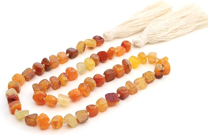 Agate Stone Hand Knotted Garland Modern Farmhouse Rustic Table Home Decor, 30inch Meditation Accessories with Tassel, Prayer Healing Beads Boho Wall Shelf Hanging Decoration (Orange)