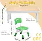 FUNLIO Kids Table and 4 Chairs Set for Ages 3-8, Height Adjustable Toddler Table and Chair Set, Easy to Wipe Arts & Crafts Table, for Classrooms/Daycares/Homes, CPC & CE Approved(5 pcs Set)-Multicolor