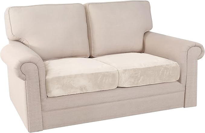 PrinceDeco Velvet Couch Cushion Cover Stretch Sofa Seat Covers Washable Cushion Slipcover for Chair Love Seat Sofa Cushion Furniture Protector Seat Cushion Sofa Cover (Each Width Up to 29.5", Ivory)