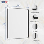 WEER Black Bathroom Mirror 24X32 Inch, Rectangular Black Metal Frame Mirror, Matte Black Bathroom Vanity Mirror with Tempered Glass, Rounded Corner, Anti-Rust (Horizontal/Vertical)