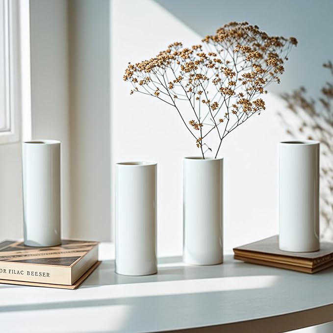 Modern White Ceramic Vase Set of 20 for Living Room Bedroom 5.51'' Minimalist Fresh Small Flower Vases for Bouquet Fake Plant Home Decor Office Fireplace Centerpieces Nordic Style 20 Pack