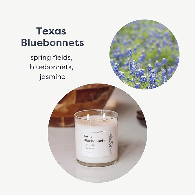 Calyan Wax Co. 2 Wick Candle, Texas Bluebonnets Scented Candle, 37 Hour Burn Time, Aromatherapy Soy Candles, Non Toxic & Vegan Soy Wax, Glass Tumbler Scented Candles, 12.5oz
