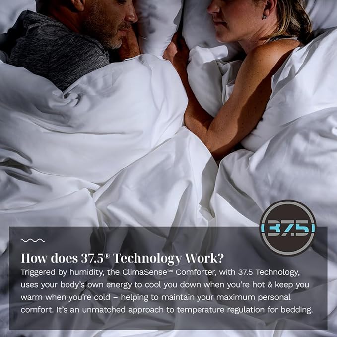 LUXOME ClimaSense Comforter w/ 37.5® Technology | Fluffy & Breathable | Thermal Regulating | Cotton Blend | Full/Queen - 90"x98"