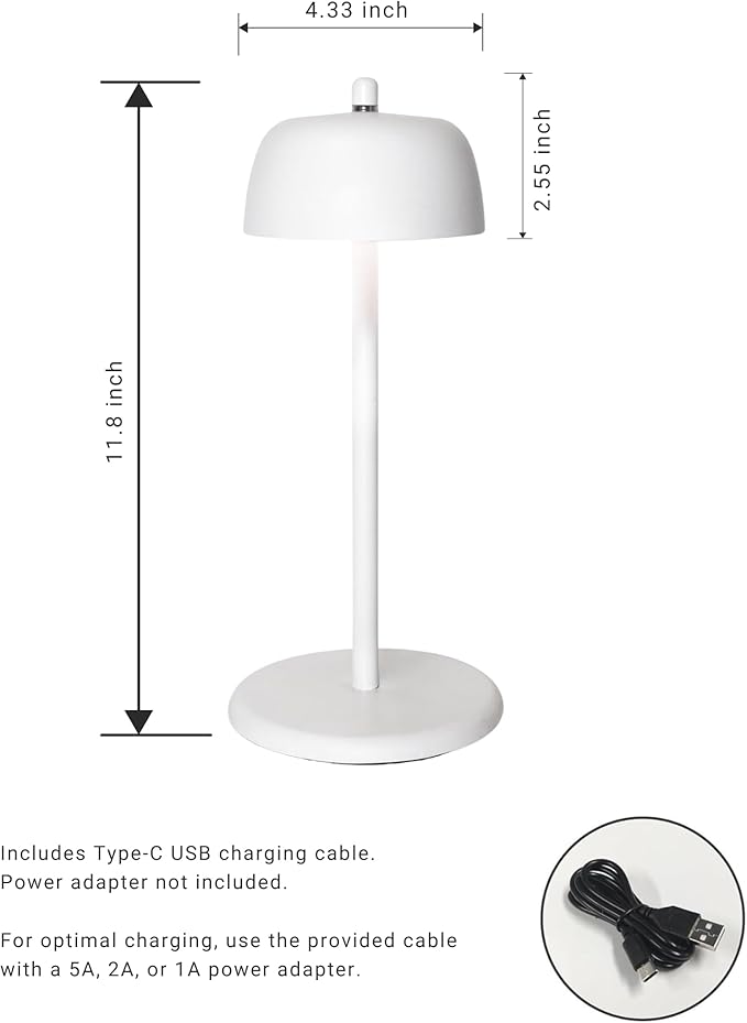 Flicker Cordless LED Table Lamp with 3-Level Brightness, Rechargeable Battery, Perfect for Patio, Bedside, Restaurants, and Ambient Lighting - Modern Design (White)