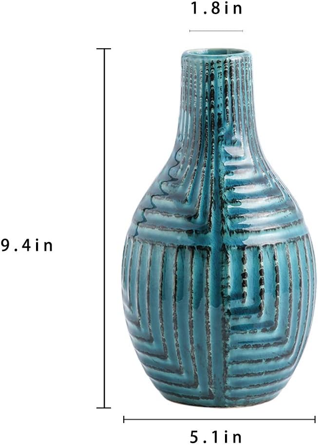 hjn Teal Ceramic Vase-Modern Decor Vases for Living Room/Bookshelf/Mantel/Home Decor Accents - Teal Texture-Small-9.4" H