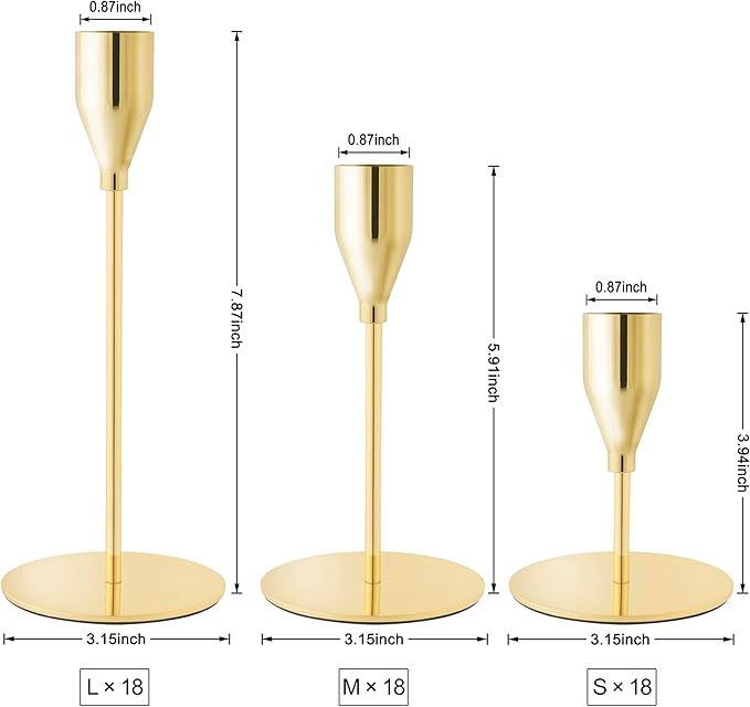 Taper Candle Holders,Tall Metal Candlestick Holders,Gold,Set of 54,Three Heights,Candle Stick Holder for Wedding Centerpiece Decoration,Dinning,Festival,Party or Home Decor