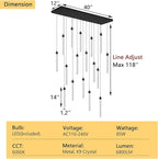 Rectangular Chandeliers 17-Lights Long Light for Entryway LED Dimmable Chandeliers Lighting Fixture Flat Sloped High Ceiling Pendant Lights Crystal for Living Room Foyer Hallway Staircase Black