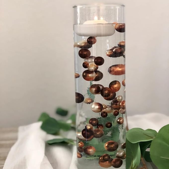 200PCS Brown Faux Pearls Beads for Centerpiece Vases, Vase Filler Faux Pearls, No Holes Filler Beads for Party Anniversary Birthday Wedding Table Decor, 10/14/20/30mm