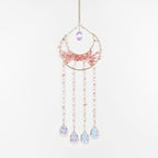 Pink Gemstone Large Moon Dream Catcher Chakra Tree of Life Dream Catcher with Crystals and Prismatic Glass Pendant Handmade Dreamcatcher Suncatcher Wall Decor for Adults Bedroom Garden Bless Gift