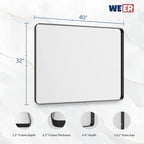 WEER Black Framed Mirror for Bathroom, 40x32 Inch Matte Black Bathroom Vanity Mirror, Rectangular Black Metal Framed Wall Mirror with Tempered Glass, Rounded Corner, Anti-Rust (Horizontal/Vertical)