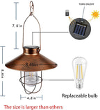 pearlstar Solar Lantern Outdoor Hanging Light Metal Farmhouse Solar Lamp with Warm White Edison Bulb Design for Garden Yard Patio Porch Decor (Brushed Copper)