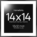 Homeforia 14x14 Picture Frame Black, High End Metal 14 x 14 Square Poster Frames with Mat 12 x 12 Photo, 14x14 Black Frame Matted to 12x12 Print, 14by14 Thin Frames, Tempered Glass, Wall Kit, Set of 1
