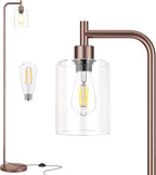 Floor Lamps for Living Room - Industrial Standing Lamp with Glass Shade, Modern Floor Lamp with LED Bulbs, Farmhouse Floor Lamp for Bedroom, Tall Lamp for Office - Brown
