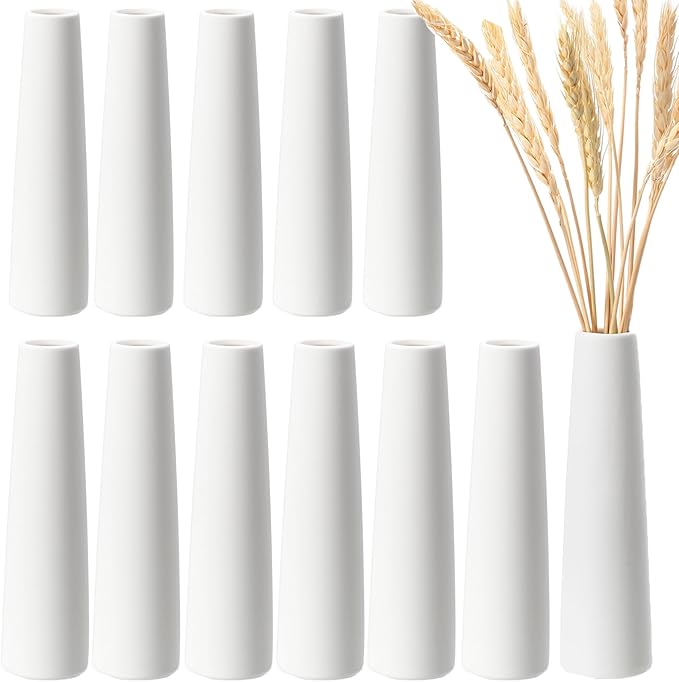 12 Pieces White Ceramic Vases for Home Decor 7.09 inch Tall Vases for Centerpieces Modern Floral for Wedding Party Event Home Office Decoration (Modern)