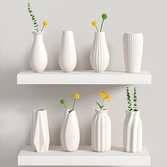 OERGKE White Ceramic Vase with Painting Kit Small vases for Flowers, Home Farmhouse Decor Modern Boho Vases for Living Room, Office, Dining Table, Bedroom, Kitchen Shelf(8packs)