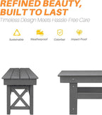 HDPE Outdoor Bench, 55" Patio Bench Outdoor Furniture, Poly Lumber Adirondack Benches, Fade-Resistant HDPE Garden Backless Benches for Park, Poolside, Porch, Smoke Gray