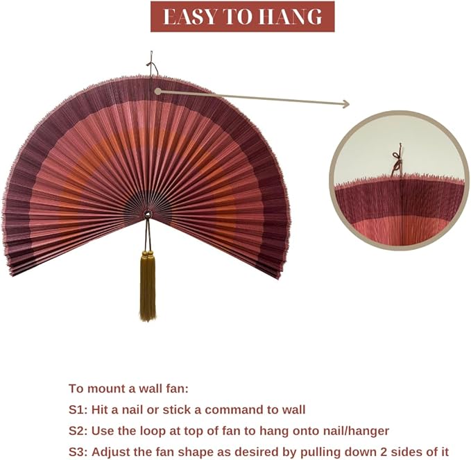 Fan Wall Decor,Large Bamboo Fan Wall Art for Boho Hanging Headboard,Decorative Folding Fans for Over Bed Decorations