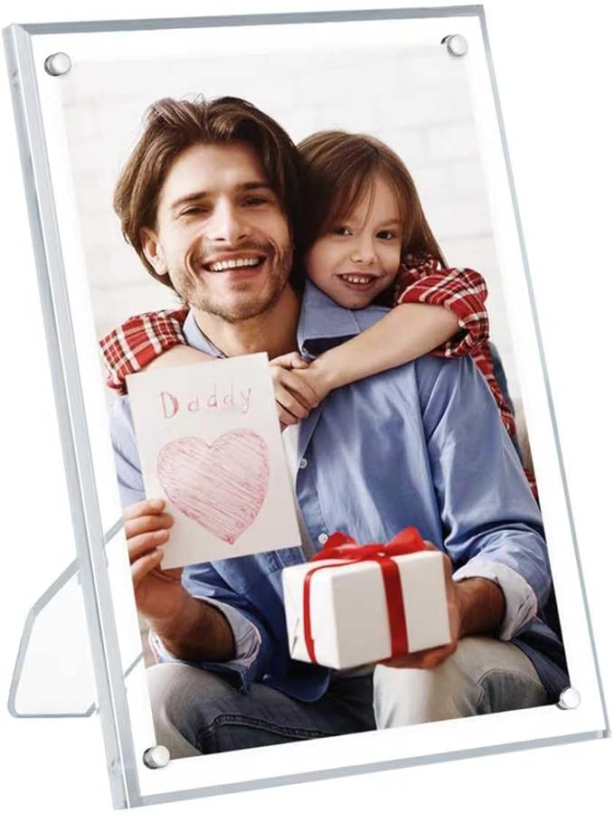 Egofine 5x7 Acrylic Picture Frame, Clear Picture Frame with Stand, Magnetic Acrylic Photo Frame for Tabletop Display Horizontally or Vertically