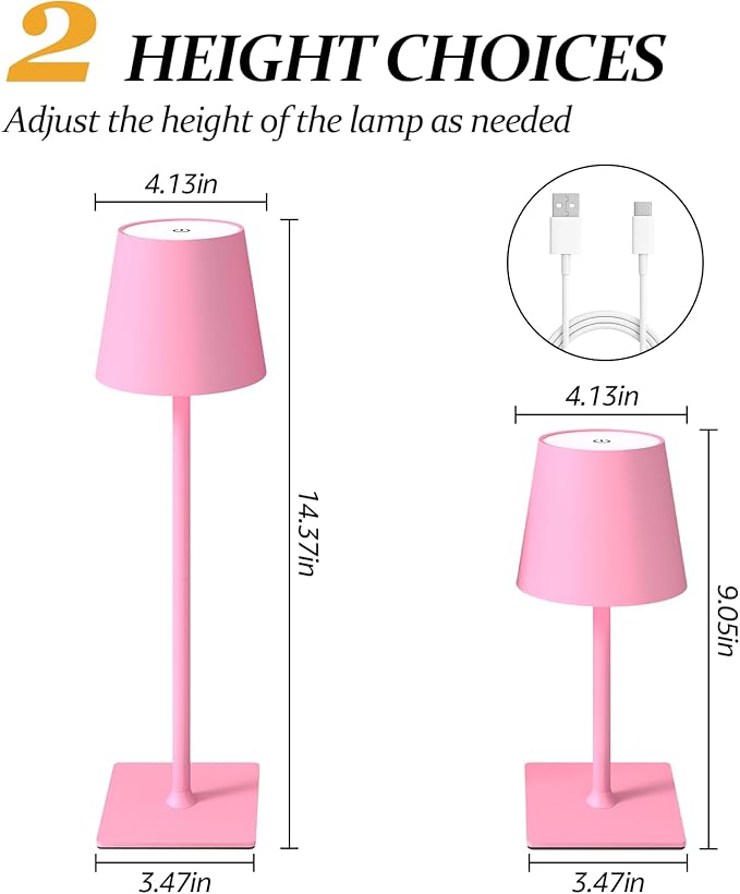 2 Pack Cordless Table Lamps, 3 Colors Stepless Dimming, 5000mAh Rechargeable Battery LED Desk Lamp for Bedroom/Couple Dinner/Desk/Cafe/Dining Room/Terrace