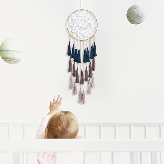 Macrame Dream Catcher Wall Hanging - Large Dreamcatchers Boho Chic Wall Decor, Handmade Tassels Ornament Colorful Room Decor for Bedroom, Blessing Gift for Girls Kids Women (Blue Mix)