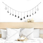 Mkono Moon Phase Wall Hanging Boho Aesthetic Room Decor Metal Moons Garland Hanging Art Bohemian Home Decoration for Girls Room Nursery Bedroom Livingroom Dorm, Ideal, Black, 55"