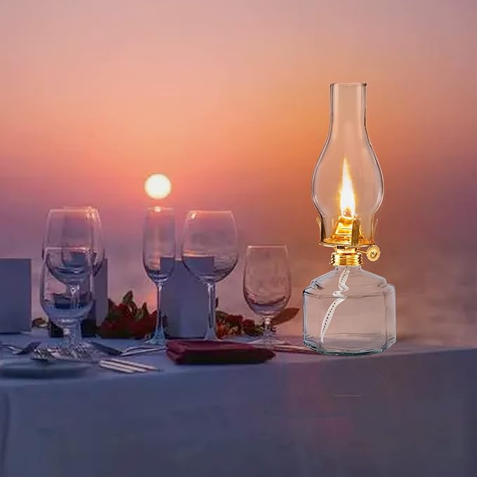 Large Glass Kerosene Oil Lamps, Lantern Vintage Oil Lamps for Indoor Use Decor Chamber, Hurricane Lamp, Home Lighting Clear Kerosene Lamp Lantern, Classic Vintage Glass. (A-02)