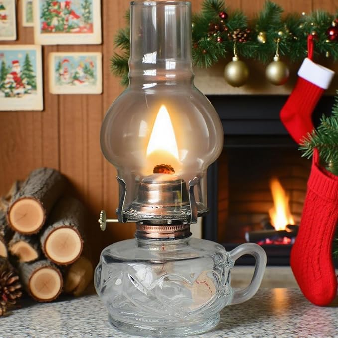 Large Rustic Kerosene Lamp Lantern Chamber Antique Oil Lamps for Indoor Use Home Decor Lighting Vintage Glass Clear (Brown)