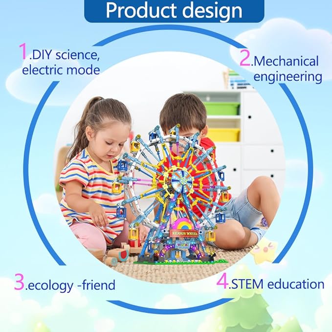 Upgrade Rotating Ferris Wheel Building Blocks Set Toys for Kids with Light Carnival Amusement Park Construction Kits Birthday Halloween for Boys Girls（813pcs）