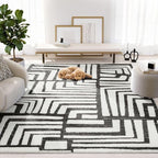 Abani Nomad Cream & Grey Area Rug 9' x 12' for Living Room, Bedroom - Geometric Box Design - Durable & Easy to Clean