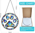 Paw Print Suncatcher Stained Glass Window Hanging - 8” Paw Print Stained Glass Suncatchers for Windows - Sun Catchers Indoor Window Catcher with Hooks and Chain - Dog Memorial Gifts for Mom Grandma