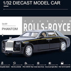 Alloy Collectible Rolls-Royce Phantom Model Toy Car, 1/32 Scale Diecast Car Model Pull Back Vehicles Phantom Toy with Sound & Light, Car Logo Can be Folded