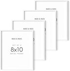 HAUS AND HUES Picture Frame Set of 4, White Picture Frames White Frames Picture Frames for Wall (White Aluminum Frames), 8x10 in