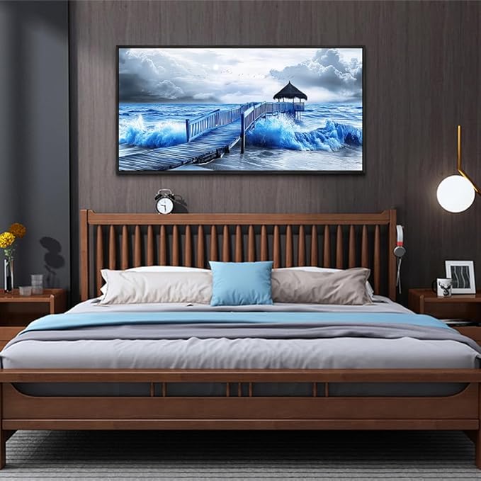 ZUITINGHUA Large Black Framed Wall Decor For Living Room Canvas Wall Art For Office Modern Wall Decorations For Bedroom Ocean Landscape Painting Black And White Pictures Artwork Home Decor 24x48 In