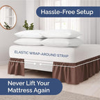 Wrap Around Dust Ruffle Bed Skirt - Brown - for Queen Size Beds with 24 Inch Drop - Easy Fit Elastic Strap - Adjustable Pleated Bedskirt w/Brushed Fabric - Wrinkle Free - for Women, Men, Kids & Teens